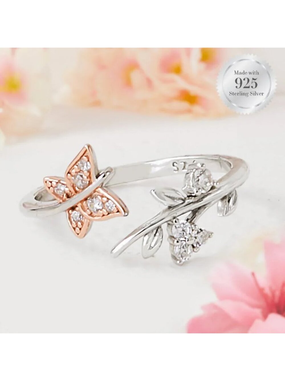 Butterfly Ring, 925 Sterling Silver Charmed Aroma Wanderlust Ring - Picture 2 of 5